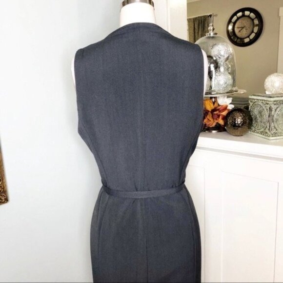 Evan Picone Gray Ruffled V-Neck Sheath Dress with Belt 10 Medium - Picture 6 of 9
